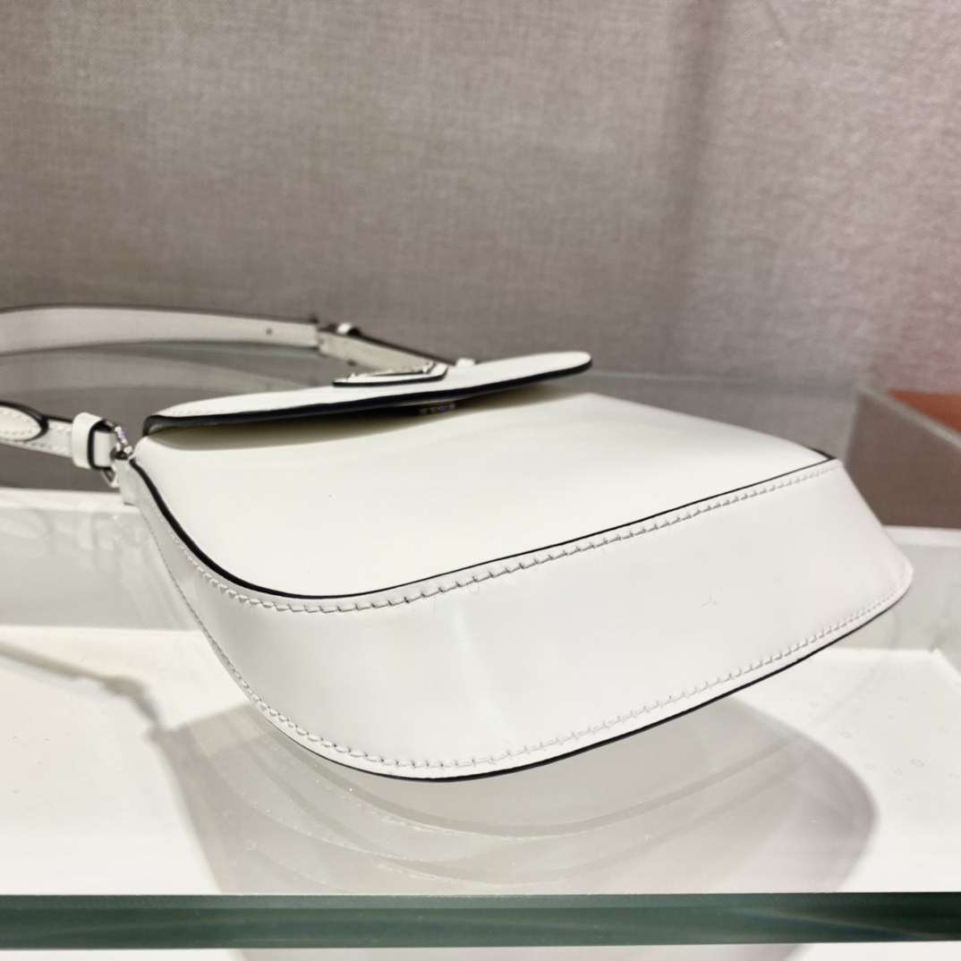 Prada Cleo Brushed Leather Shoulder Bag With Flap White 1BH188